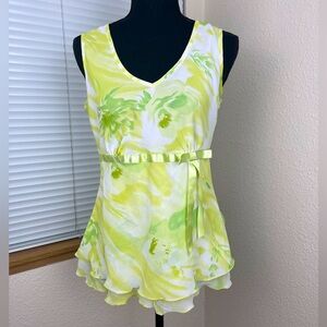 Y2K Vintage FashionBug flowy empire waist top lime green small abstract floral